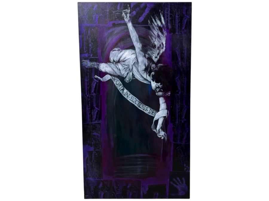 Gerrit Greve (1948-2024, Cardiff by the Sea, CA) Original Acrylic Painting with Carbon Transfers On Canvas Titled “Gloria!” Signed Verso Dated 1994 72” x 40” Estimate $2,900 - $3,600