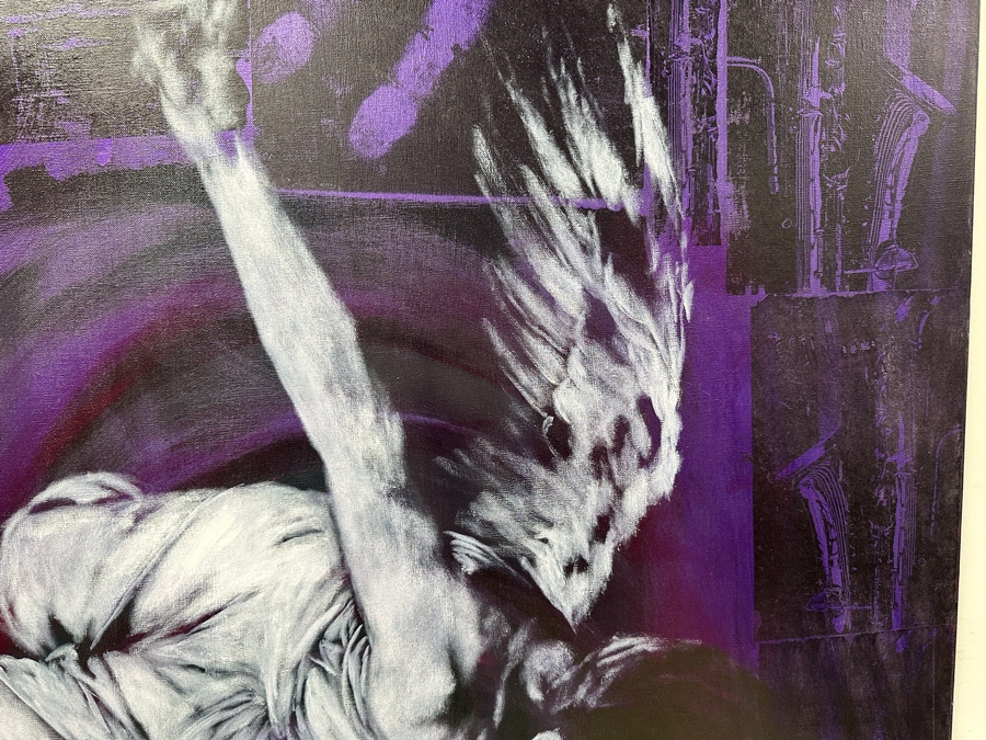 Gerrit Greve (1948-2024, Cardiff by the Sea, CA) Original Acrylic Painting with Carbon Transfers On Canvas Titled “Gloria!” Signed Verso Dated 1994 72” x 40” Estimate $2,900 - $3,600 [Photo 5]