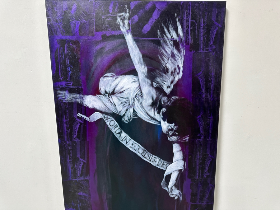 Gerrit Greve (1948-2024, Cardiff by the Sea, CA) Original Acrylic Painting with Carbon Transfers On Canvas Titled “Gloria!” Signed Verso Dated 1994 72” x 40” Estimate $2,900 - $3,600 [Photo 2]