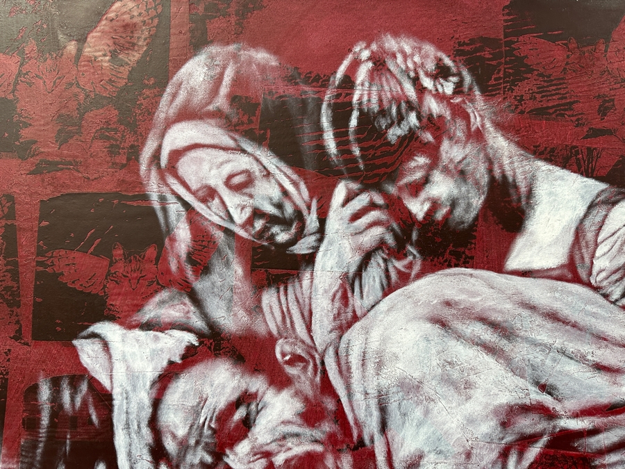 Gerrit Greve (1948-2024, Cardiff by the Sea, CA) Original Acrylic Painting with Carbon Transfers On Canvas Untitled Signed Bottom Left 48” x 40” Estimate $2,900 - $3,600 [Photo 6]