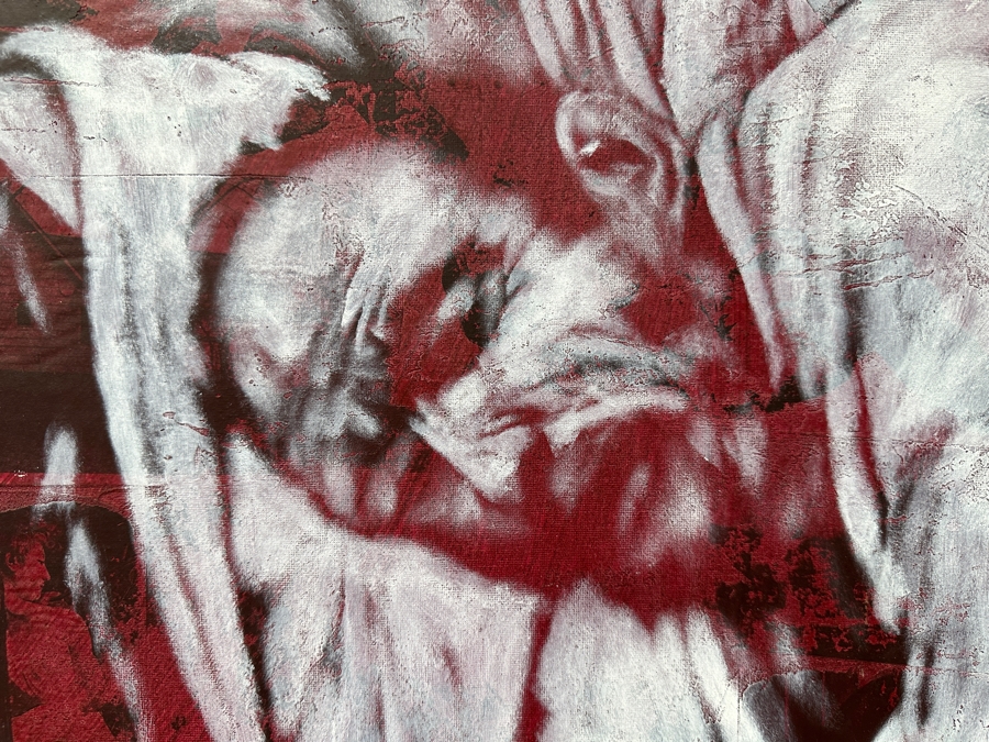 Gerrit Greve (1948-2024, Cardiff by the Sea, CA) Original Acrylic Painting with Carbon Transfers On Canvas Untitled Signed Bottom Left 48” x 40” Estimate $2,900 - $3,600 [Photo 5]