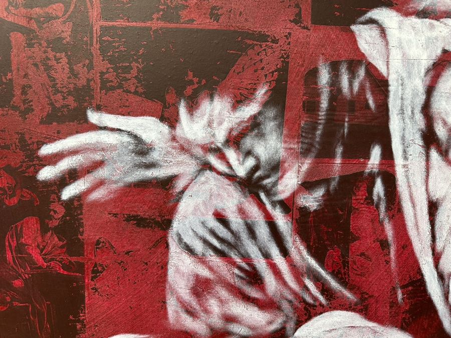 Gerrit Greve (1948-2024, Cardiff by the Sea, CA) Original Acrylic Painting with Carbon Transfers On Canvas Untitled Signed Bottom Left 48” x 40” Estimate $2,900 - $3,600 [Photo 13]