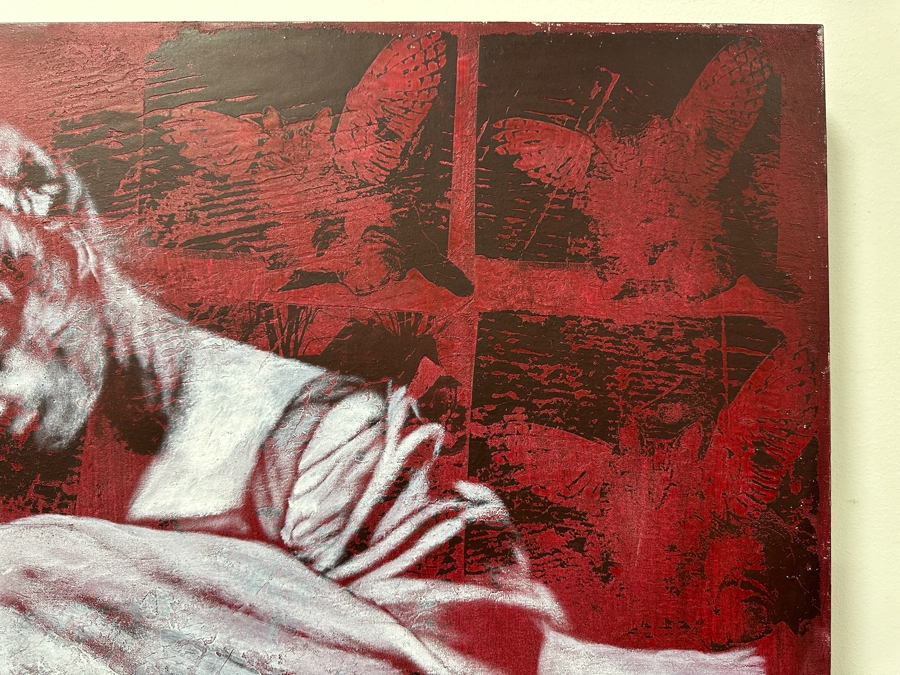 Gerrit Greve (1948-2024, Cardiff by the Sea, CA) Original Acrylic Painting with Carbon Transfers On Canvas Untitled Signed Bottom Left 48” x 40” Estimate $2,900 - $3,600 [Photo 10]