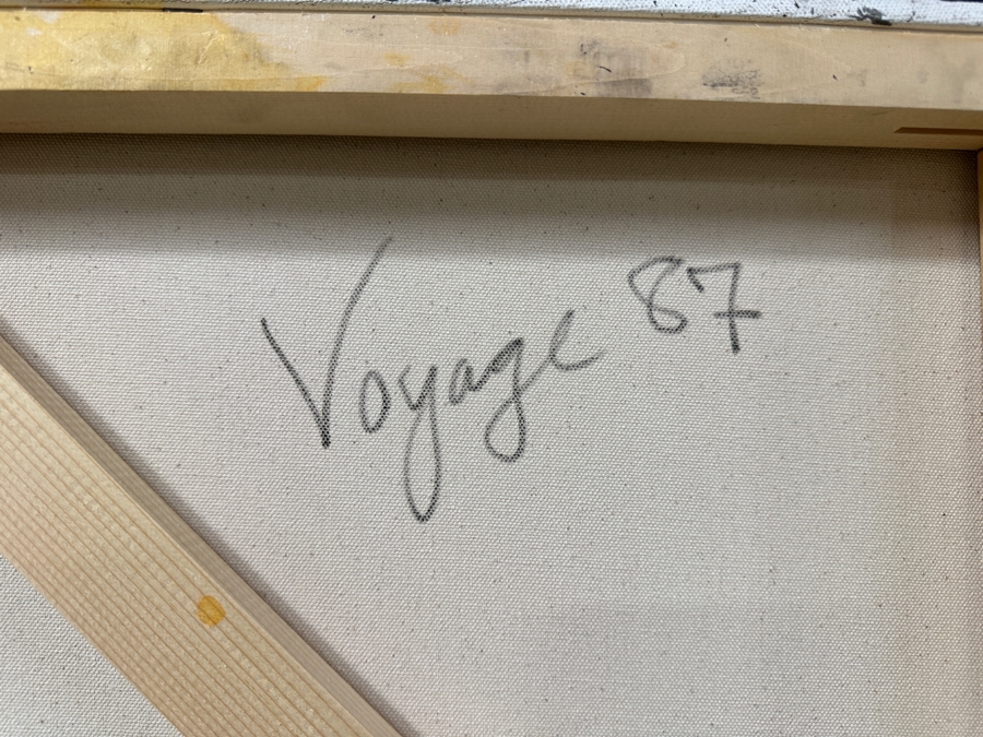 Gerrit Greve (1948-2024, Cardiff by the Sea, CA) Original Acrylic Spirit Boat Painting On Canvas Titled 'Voyage 87” Signed Verso Dated 2012 36” X 60” Estimate $2,200 - $2,700 [Photo 9]