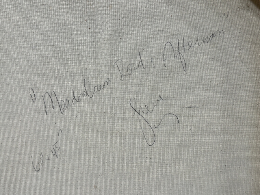 Gerrit Greve (1948-2024, Cardiff by the Sea, CA) Original Acrylic Painting On Canvas Titled “Meadow Lawn Road: Afternoon ”Signed Verso 60” X 45” Estimate $2,900 - $3,600 [Photo 10]
