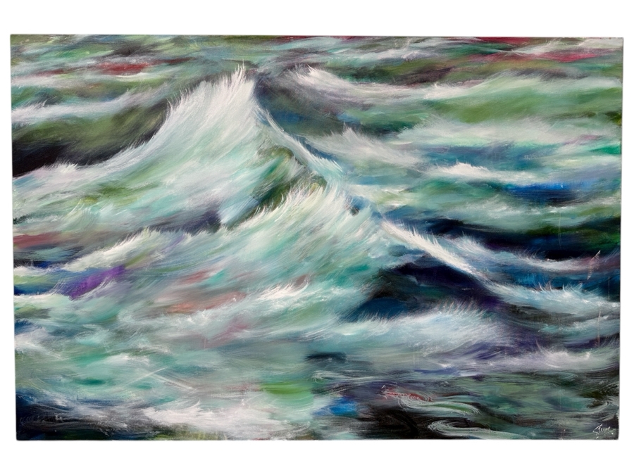 Gerrit Greve (1948-2024, Cardiff by the Sea, CA) Original Acrylic Painting On Canvas Titled “Winter Surf” Signed Verso Dated 2019 72” X 48” Estimate $3,500 - $4,300