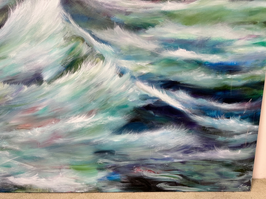 Gerrit Greve (1948-2024, Cardiff by the Sea, CA) Original Acrylic Painting On Canvas Titled “Winter Surf” Signed Verso Dated 2019 72” X 48” Estimate $3,500 - $4,300 [Photo 3]