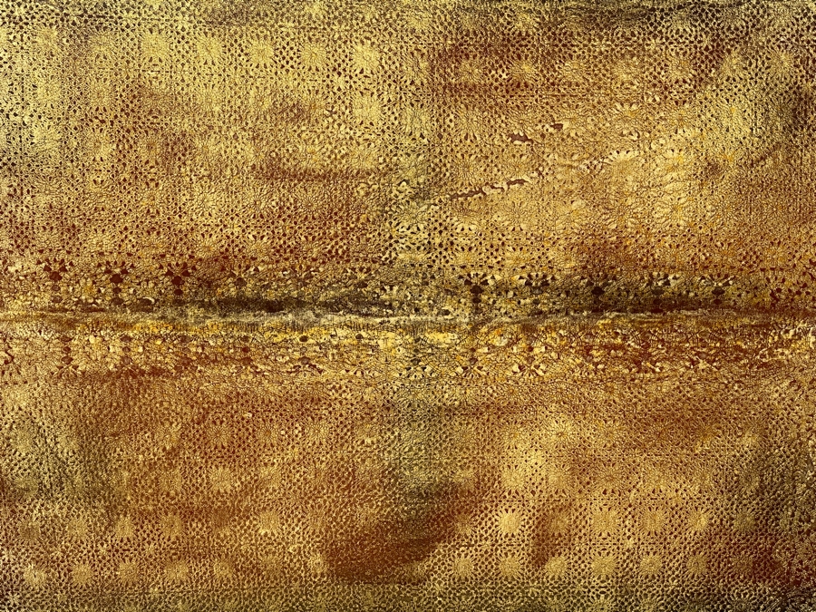 Gerrit Greve (1948-2024, Cardiff by the Sea, CA) Original Acrylic Painting On Canvas Titled “Journey 289 - Sacred Fabric” Signed Verso 72” X 36” Estimate $2,600 - $3,200 [Photo 3]