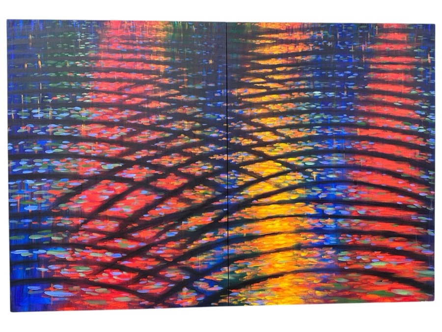 Gerrit Greve (1948-2024, Cardiff by the Sea, CA) Original Acrylic Diptych Painting On Canvas Titled “Ripples in D” Signed Verso Dated 2013 72” X 48” Estimate $3,500 - $4,300