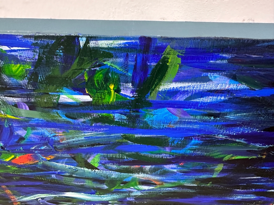 Gerrit Greve (1948-2024, Cardiff by the Sea, CA) Original Acrylic Painting On Canvas Titled “By the Bridge” Signed Bottom Right and Verso 72” X 48” Estimate $3,500 - $4,300 [Photo 5]