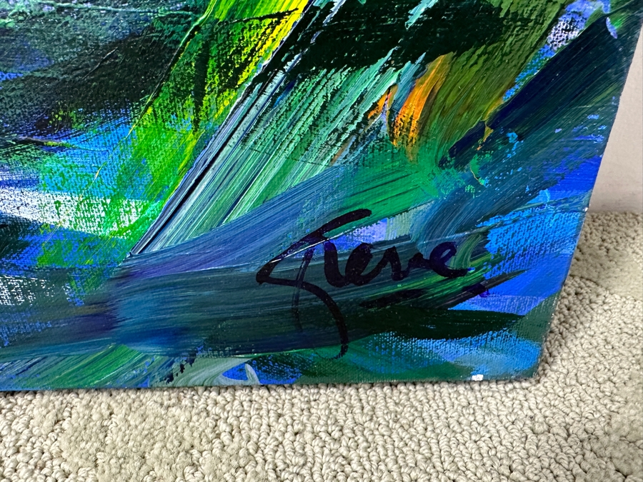 Gerrit Greve (1948-2024, Cardiff by the Sea, CA) Original Acrylic Painting On Canvas Titled “By the Bridge” Signed Bottom Right and Verso 72” X 48” Estimate $3,500 - $4,300 [Photo 4]