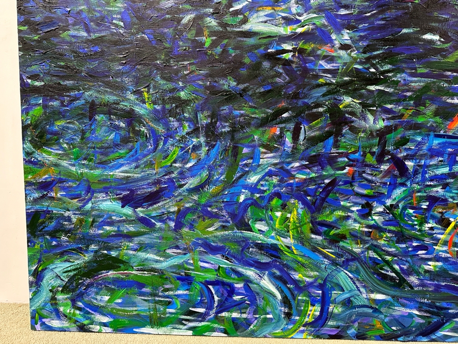 Gerrit Greve (1948-2024, Cardiff by the Sea, CA) Original Acrylic Painting On Canvas Titled “By the Bridge” Signed Bottom Right and Verso 72” X 48” Estimate $3,500 - $4,300 [Photo 2]