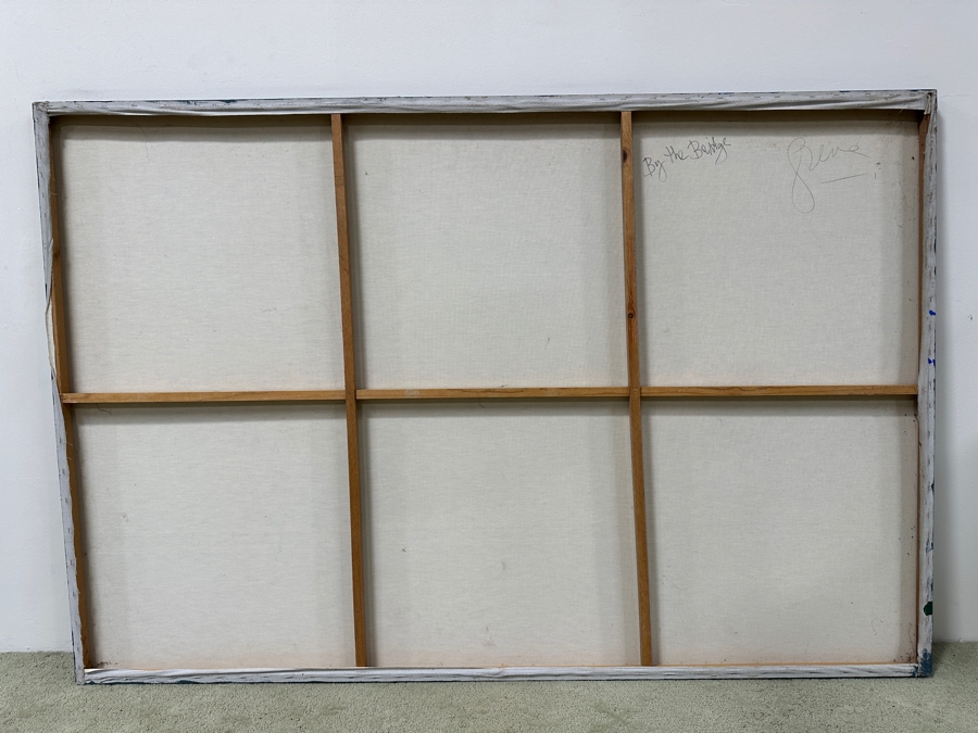 Gerrit Greve (1948-2024, Cardiff by the Sea, CA) Original Acrylic Painting On Canvas Titled “By the Bridge” Signed Bottom Right and Verso 72” X 48” Estimate $3,500 - $4,300 [Photo 7]