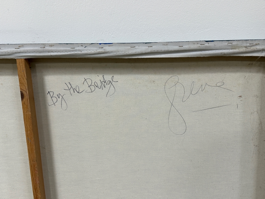 Gerrit Greve (1948-2024, Cardiff by the Sea, CA) Original Acrylic Painting On Canvas Titled “By the Bridge” Signed Bottom Right and Verso 72” X 48” Estimate $3,500 - $4,300 [Photo 8]