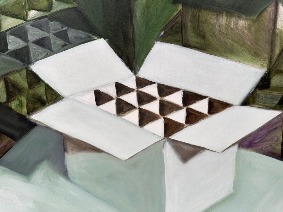 Gerrit Greve (1948-2024, Cardiff by the Sea, CA) Original Acrylic Painting On Canvas Titled “Box 006” Signed Verso Dated 2004 40” X 30” Estimate $1,200 - $1,500 [Photo 2]