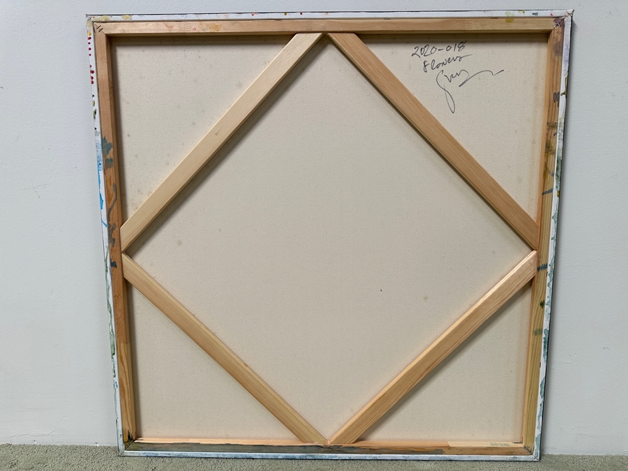 Gerrit Greve (1948-2024, Cardiff by the Sea, CA) Original Acrylic Painting On Canvas Titled “Flowers” Signed Verso Dated 2020 36” X 36” Estimate $1,300 - $1,600 [Photo 5]