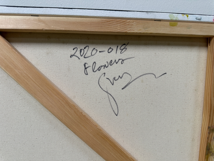 Gerrit Greve (1948-2024, Cardiff by the Sea, CA) Original Acrylic Painting On Canvas Titled “Flowers” Signed Verso Dated 2020 36” X 36” Estimate $1,300 - $1,600 [Photo 6]