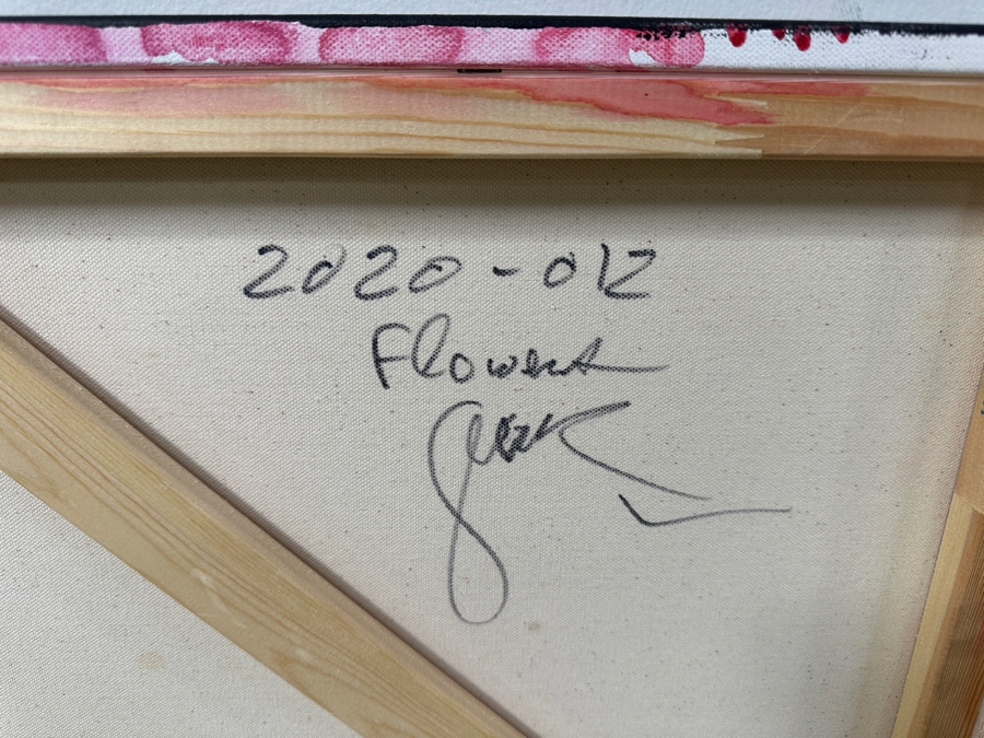 Gerrit Greve (1948-2024, Cardiff by the Sea, CA) Original Acrylic Painting On Canvas Titled “Flowers” Signed Verso Dated 2020 36” X 36” Estimate $1,300 - $1,600 [Photo 6]