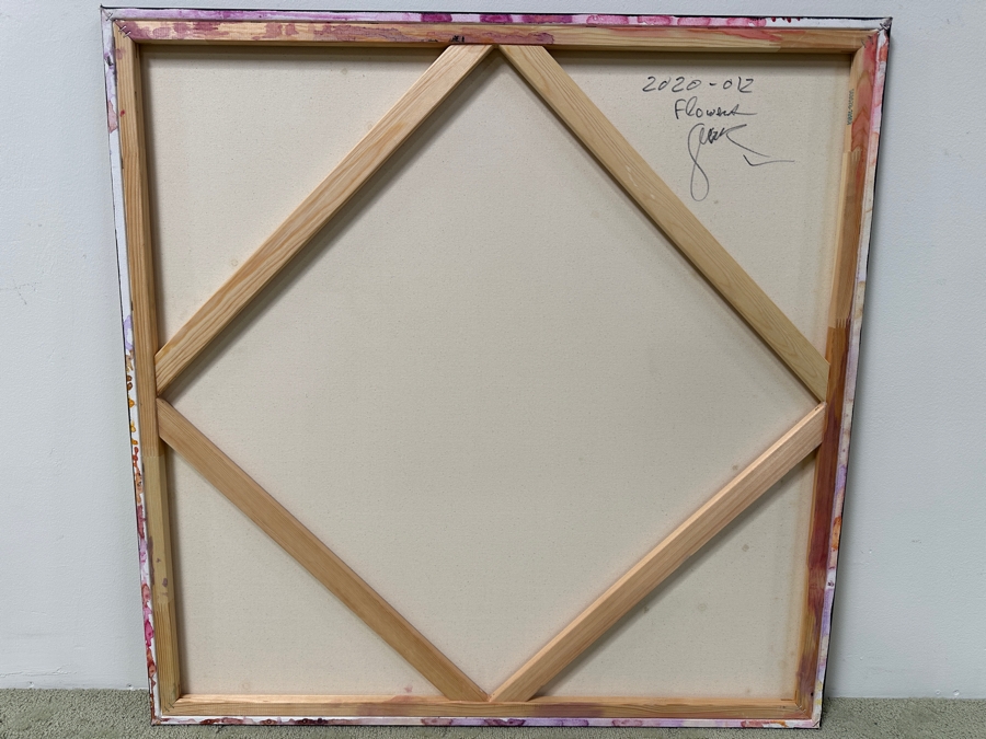 Gerrit Greve (1948-2024, Cardiff by the Sea, CA) Original Acrylic Painting On Canvas Titled “Flowers” Signed Verso Dated 2020 36” X 36” Estimate $1,300 - $1,600 [Photo 5]