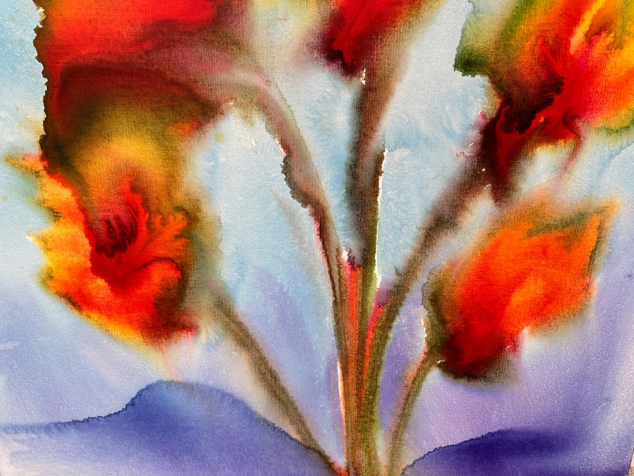 Gerrit Greve (1948-2024, Cardiff by the Sea, CA) Original Acrylic Painting On Canvas Titled “Flowers” Signed Verso Dated 2020 36” X 36” Estimate $1,300 - $1,600 [Photo 3]