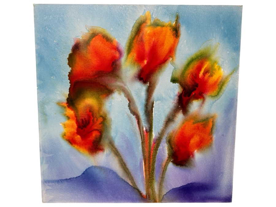 Gerrit Greve (1948-2024, Cardiff by the Sea, CA) Original Acrylic Painting On Canvas Titled “Flowers” Signed Verso Dated 2020 36” X 36” Estimate $1,300 - $1,600