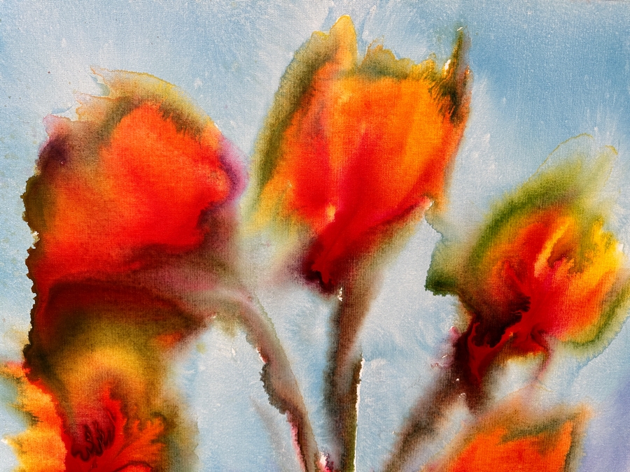 Gerrit Greve (1948-2024, Cardiff by the Sea, CA) Original Acrylic Painting On Canvas Titled “Flowers” Signed Verso Dated 2020 36” X 36” Estimate $1,300 - $1,600 [Photo 2]