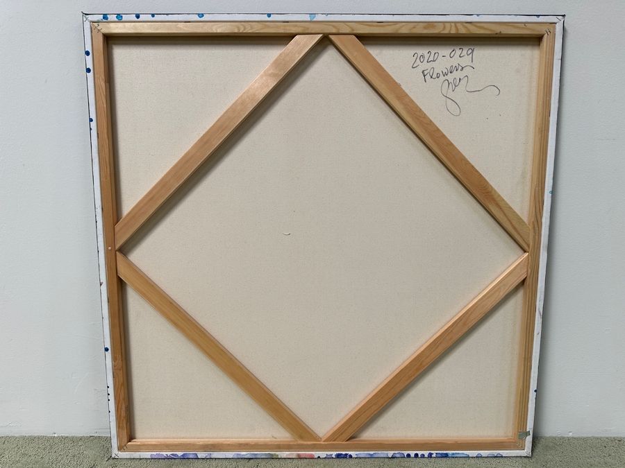 Gerrit Greve (1948-2024, Cardiff by the Sea, CA) Original Acrylic Painting On Canvas Titled “Flowers” Signed Verso Dated 2020 36” X 36” Estimate $1,300 - $1,600 [Photo 5]