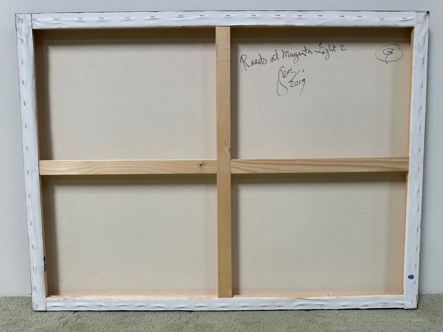 Gerrit Greve (1948-2024, Cardiff by the Sea, CA) Original Acrylic Painting On Canvas Titled “Reeds at Magenta Light 2” Signed Verso Dated 2019 40” X 30” Estimate $1,200 - $1,500 [Photo 5]