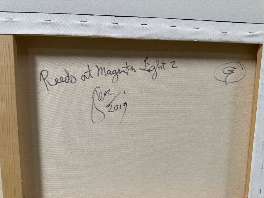 Gerrit Greve (1948-2024, Cardiff by the Sea, CA) Original Acrylic Painting On Canvas Titled “Reeds at Magenta Light 2” Signed Verso Dated 2019 40” X 30” Estimate $1,200 - $1,500 [Photo 6]