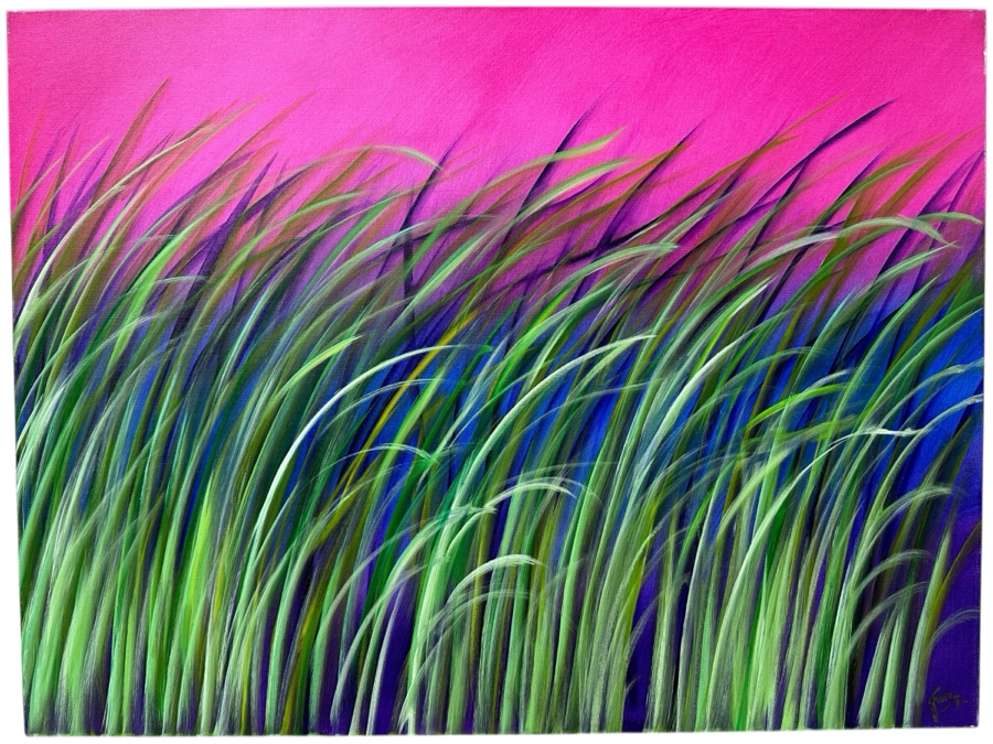Gerrit Greve (1948-2024, Cardiff by the Sea, CA) Original Acrylic Painting On Canvas Titled “Reeds at Magenta Light 2” Signed Verso Dated 2019 40” X 30” Estimate $1,200 - $1,500
