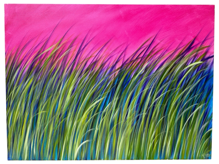 Gerrit Greve (1948-2024, Cardiff by the Sea, CA) Original Acrylic Painting On Canvas Titled “Reeds at Magenta Light 1” Signed Verso Dated 2019 40” X 30” Estimate $1,200 - $1,500