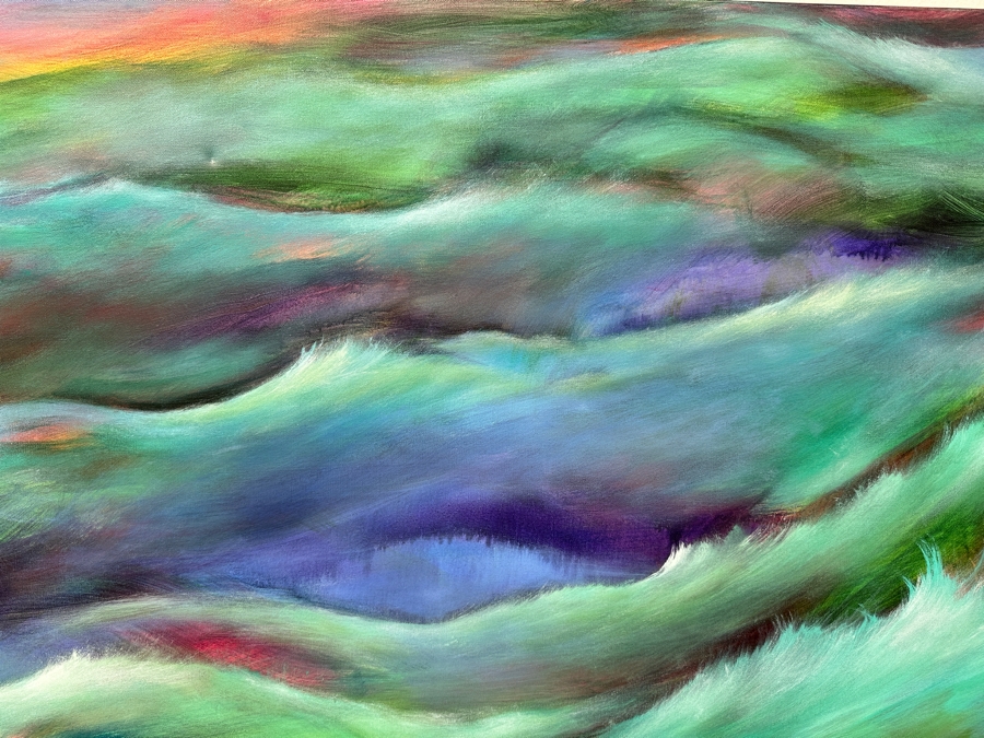 Gerrit Greve (1948-2024, Cardiff by the Sea, CA) Original Acrylic Painting On Canvas Titled “Fantasy Waters” Signed Verso Dated 2019 48” X 36” Estimate $1,700 - $2,200 [Photo 3]