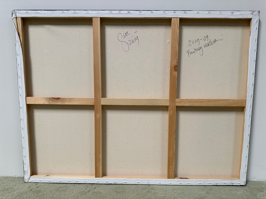 Gerrit Greve (1948-2024, Cardiff by the Sea, CA) Original Acrylic Painting On Canvas Titled “Fantasy Waters” Signed Verso Dated 2019 48” X 36” Estimate $1,700 - $2,200 [Photo 5]