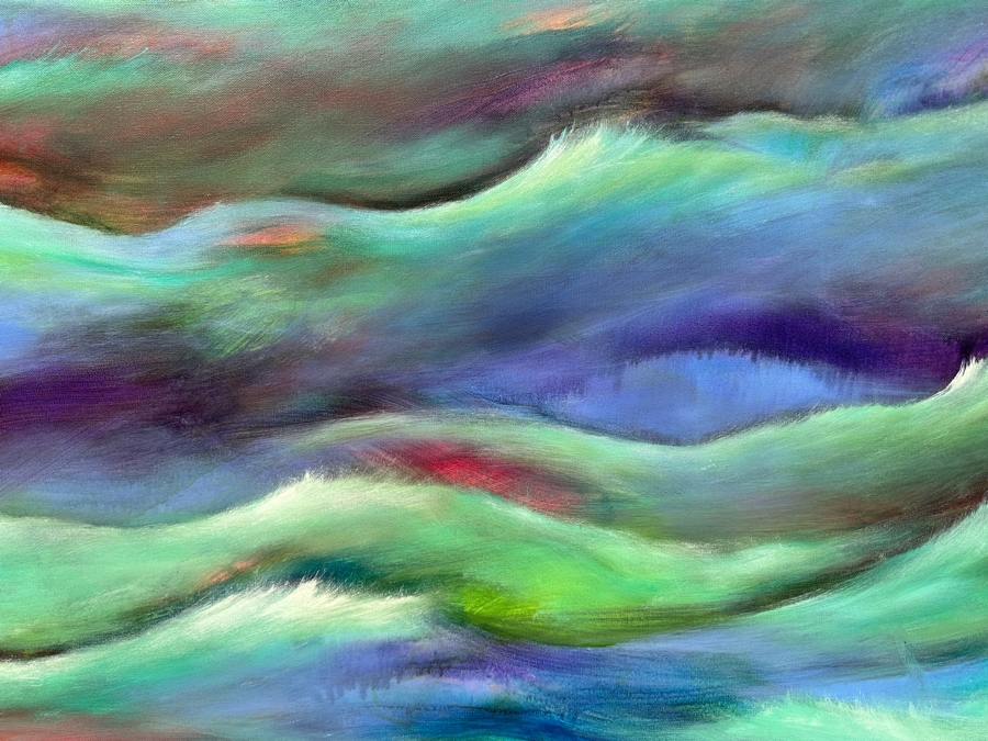 Gerrit Greve (1948-2024, Cardiff by the Sea, CA) Original Acrylic Painting On Canvas Titled “Fantasy Waters” Signed Verso Dated 2019 48” X 36” Estimate $1,700 - $2,200 [Photo 2]