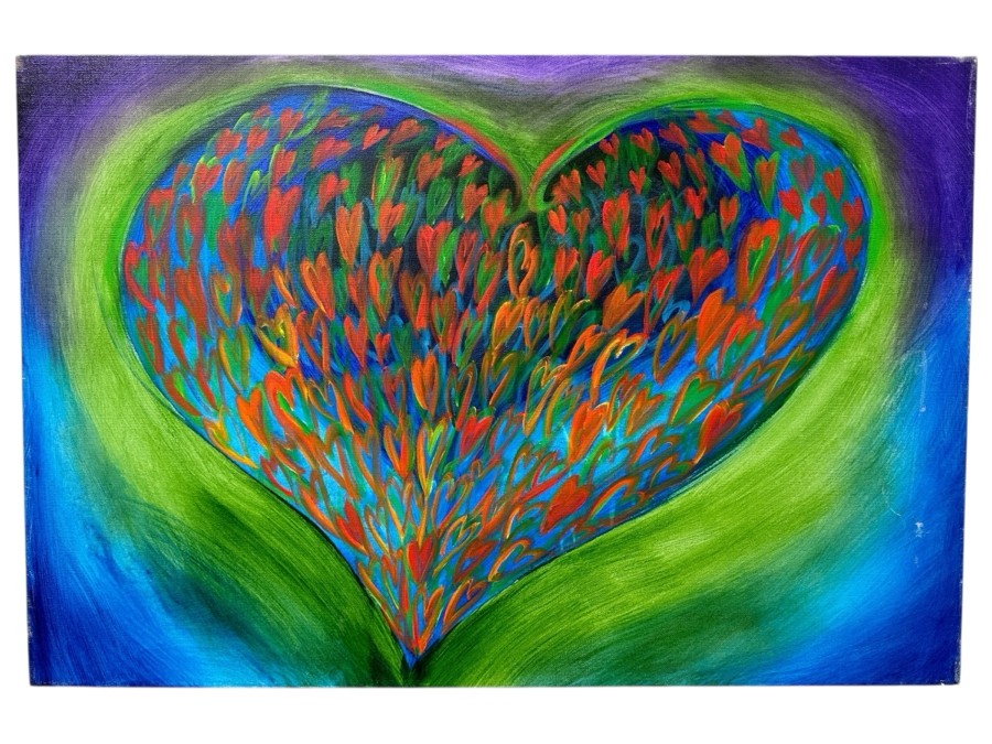 Gerrit Greve (1948-2024, Cardiff by the Sea, CA) Original Acrylic Painting On Canvas Titled “Mardi Gras Heart” Signed Verso Dated 2011 36” X 24” Estimate $900 - $1,100