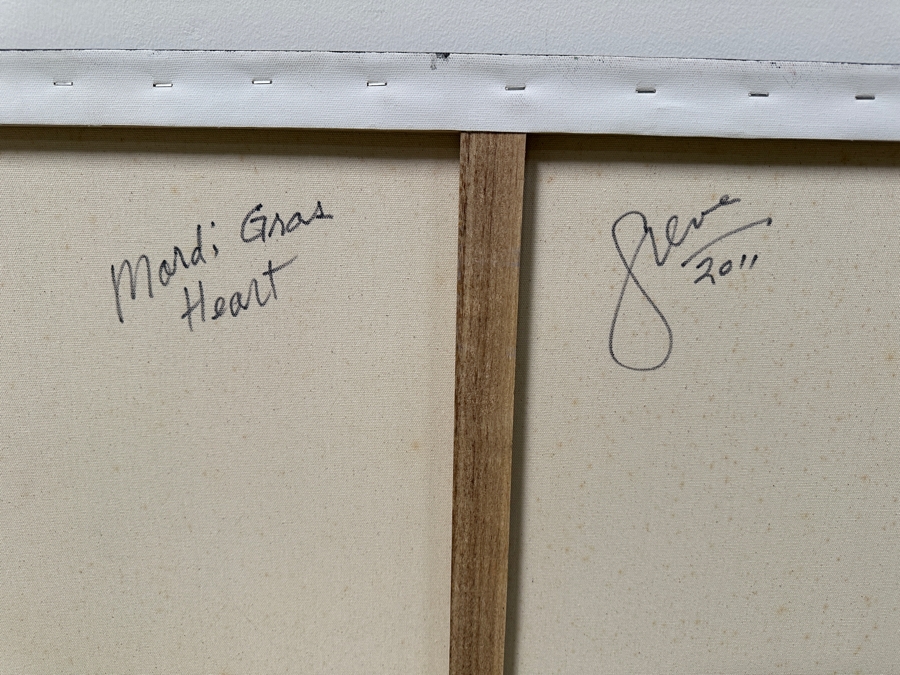 Gerrit Greve (1948-2024, Cardiff by the Sea, CA) Original Acrylic Painting On Canvas Titled “Mardi Gras Heart” Signed Verso Dated 2011 36” X 24” Estimate $900 - $1,100 [Photo 5]