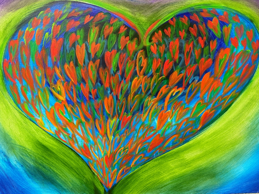 Gerrit Greve (1948-2024, Cardiff by the Sea, CA) Original Acrylic Painting On Canvas Titled “Mardi Gras Heart” Signed Verso Dated 2011 36” X 24” Estimate $900 - $1,100 [Photo 2]