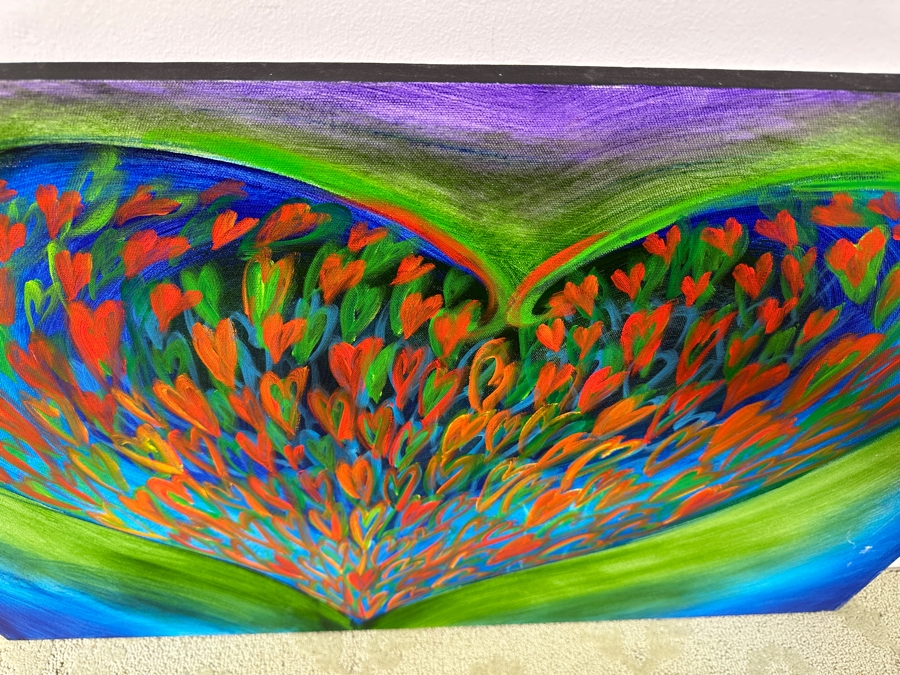 Gerrit Greve (1948-2024, Cardiff by the Sea, CA) Original Acrylic Painting On Canvas Titled “Mardi Gras Heart” Signed Verso Dated 2011 36” X 24” Estimate $900 - $1,100 [Photo 3]