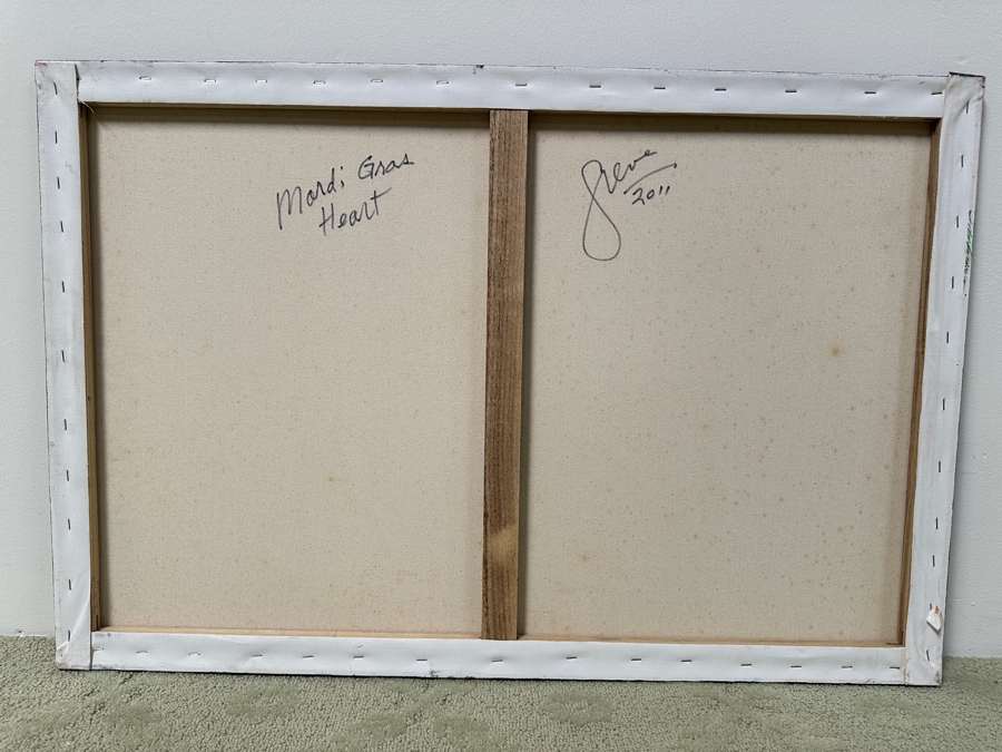 Gerrit Greve (1948-2024, Cardiff by the Sea, CA) Original Acrylic Painting On Canvas Titled “Mardi Gras Heart” Signed Verso Dated 2011 36” X 24” Estimate $900 - $1,100 [Photo 4]