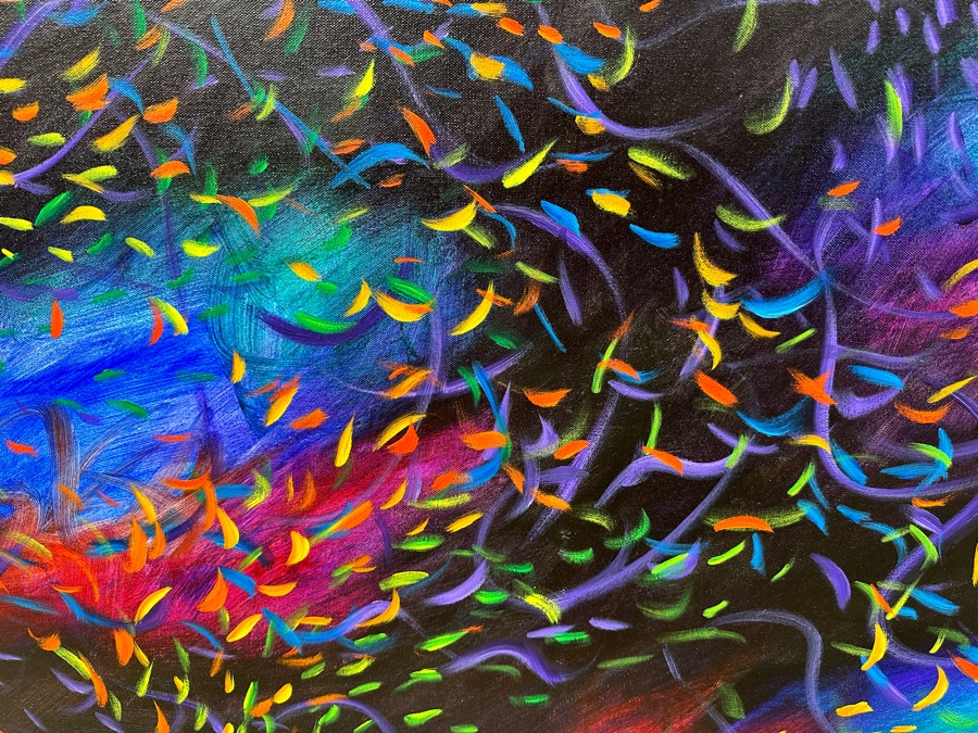 Gerrit Greve (1948-2024, Cardiff by the Sea, CA) Original Acrylic Painting On Canvas Titled “Wonderment 27” Signed Verso Dated 2017 36” X 24” Estimate $900 - $1,100 [Photo 2]