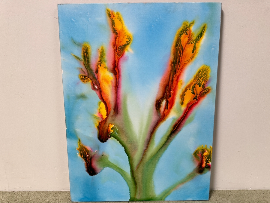 Gerrit Greve (1948-2024, Cardiff by the Sea, CA) Original Acrylic Painting On Canvas Titled “Flowers” Signed Verso Dated 2020 30” X 40” Estimate $1,200 - $1,500 [Photo 4]