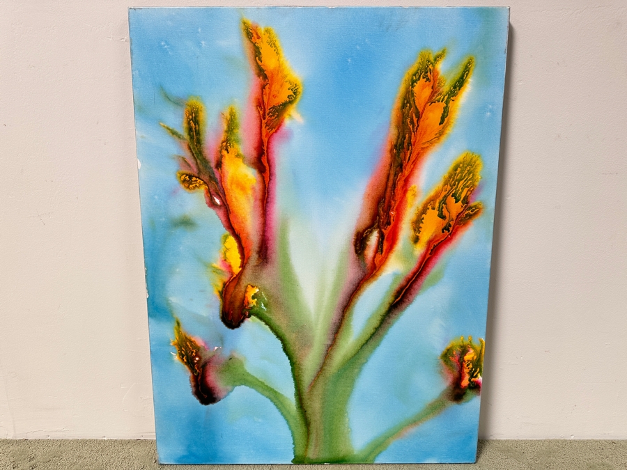 Gerrit Greve (1948-2024, Cardiff by the Sea, CA) Original Acrylic Painting On Canvas Titled “Flowers” Signed Verso Dated 2020 30” X 40” Estimate $1,200 - $1,500 [Photo 5]
