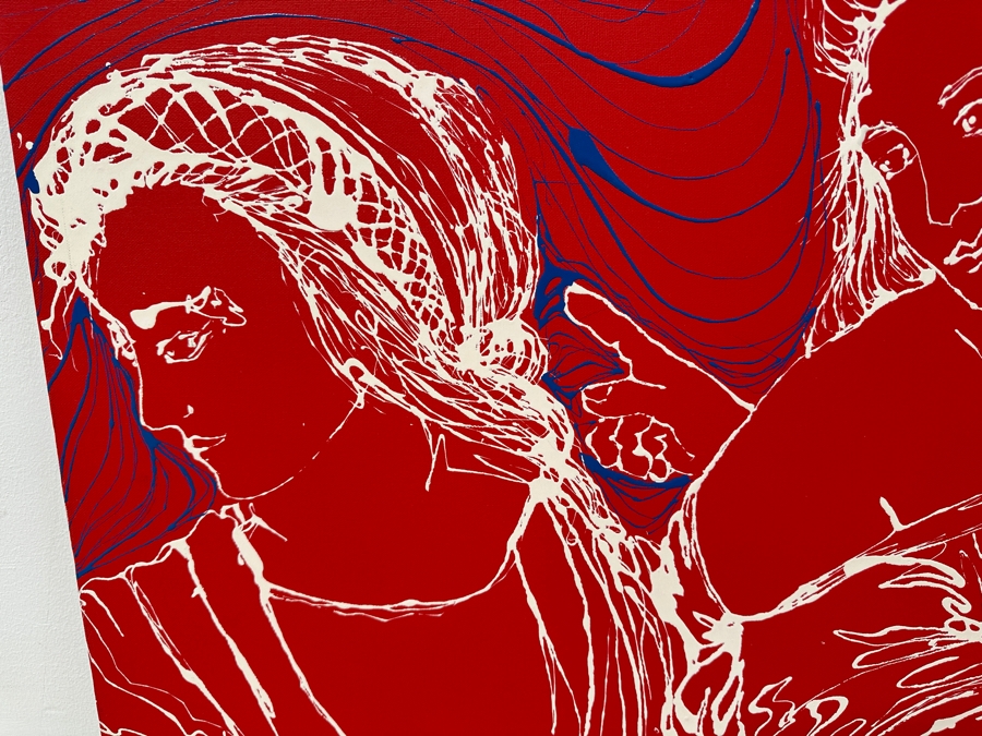 Gerrit Greve (1948-2024, Cardiff by the Sea, CA) Original Acrylic Painting On Canvas Titled “3 Muses (After Raphael)” Signed Bottom Left 40” X 30” Estimate $1,200 - $1,500 [Photo 4]