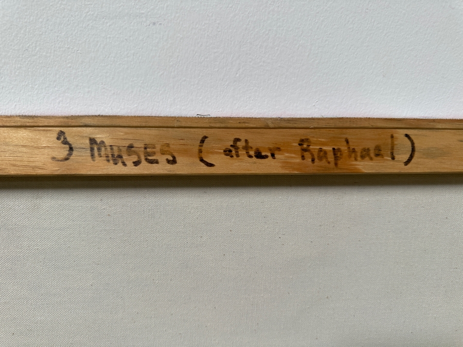 Gerrit Greve (1948-2024, Cardiff by the Sea, CA) Original Acrylic Painting On Canvas Titled “3 Muses (After Raphael)” Signed Bottom Left 40” X 30” Estimate $1,200 - $1,500 [Photo 9]