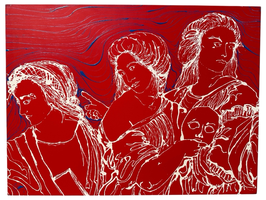 Gerrit Greve (1948-2024, Cardiff by the Sea, CA) Original Acrylic Painting On Canvas Titled “3 Muses (After Raphael)” Signed Bottom Left 40” X 30” Estimate $1,200 - $1,500