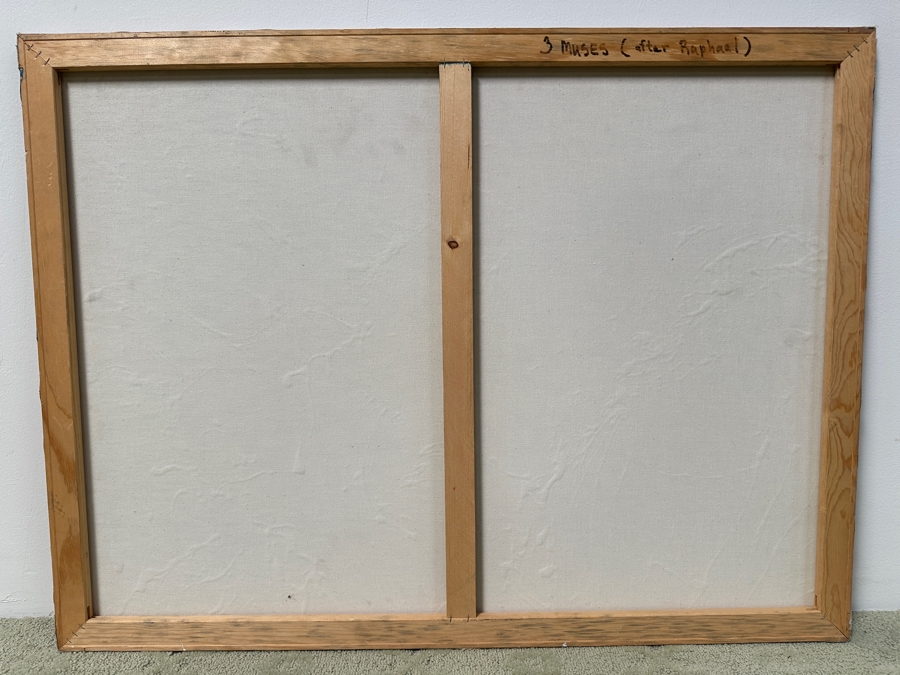 Gerrit Greve (1948-2024, Cardiff by the Sea, CA) Original Acrylic Painting On Canvas Titled “3 Muses (After Raphael)” Signed Bottom Left 40” X 30” Estimate $1,200 - $1,500 [Photo 8]