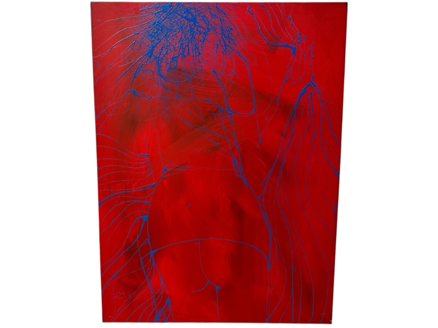 Gerrit Greve (1948-2024, Cardiff by the Sea, CA) Original Acrylic Drip Painting On Canvas Untitled Unsigned 30” X 40” Estimate $1,200 - $1,500