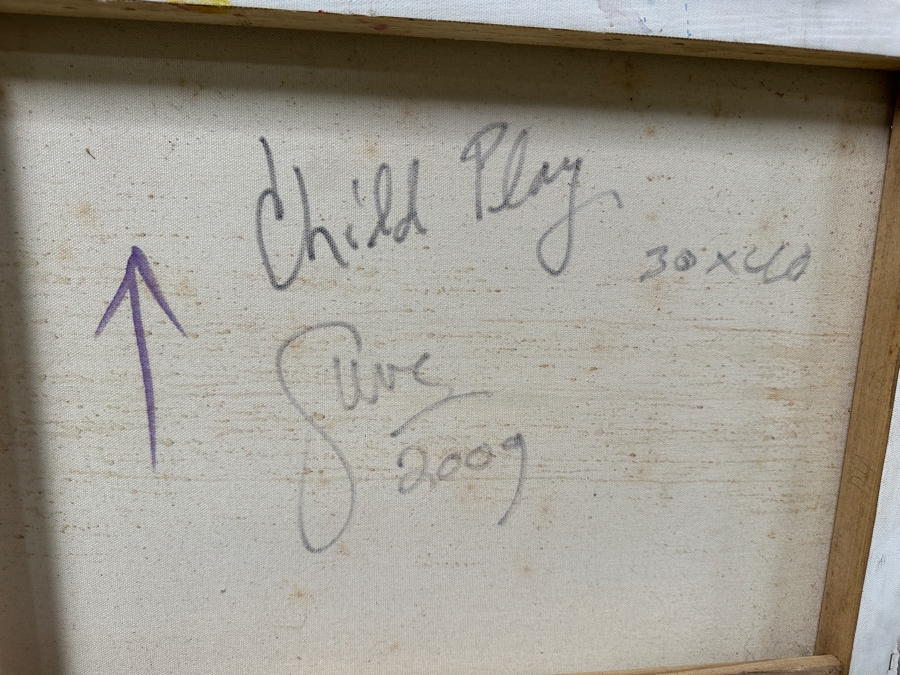 Gerrit Greve (1948-2024, Cardiff by the Sea, CA) Original Acrylic Painting On Canvas Titled “Child Play” Signed Verso Dated 2009 30” X 40” Estimate $1,200 - $1,500 [Photo 7]