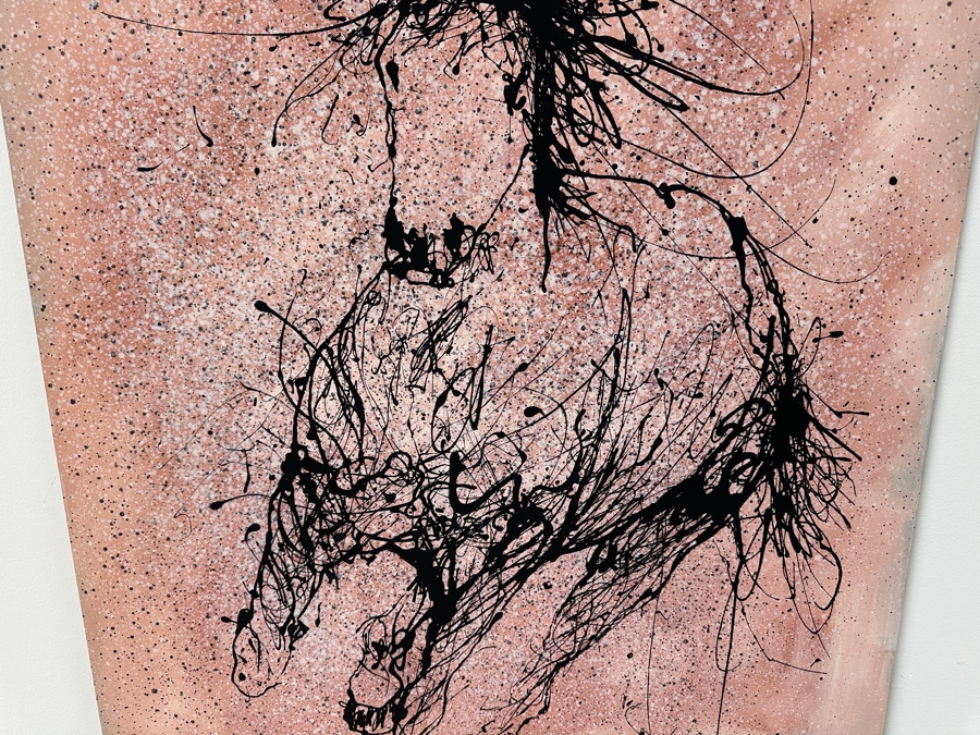 Gerrit Greve (1948-2024, Cardiff by the Sea, CA) Original Acrylic Drip Painting On Canvas Titled “Approaching Power #2 Black Horse” Signed Bottom Right and Verso 36” X 48” Estimate $1,700 - $2,200 [Photo 4]