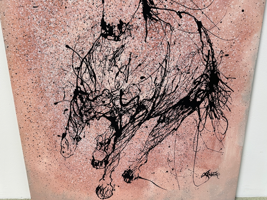 Gerrit Greve (1948-2024, Cardiff by the Sea, CA) Original Acrylic Drip Painting On Canvas Titled “Approaching Power #2 Black Horse” Signed Bottom Right and Verso 36” X 48” Estimate $1,700 - $2,200 [Photo 5]